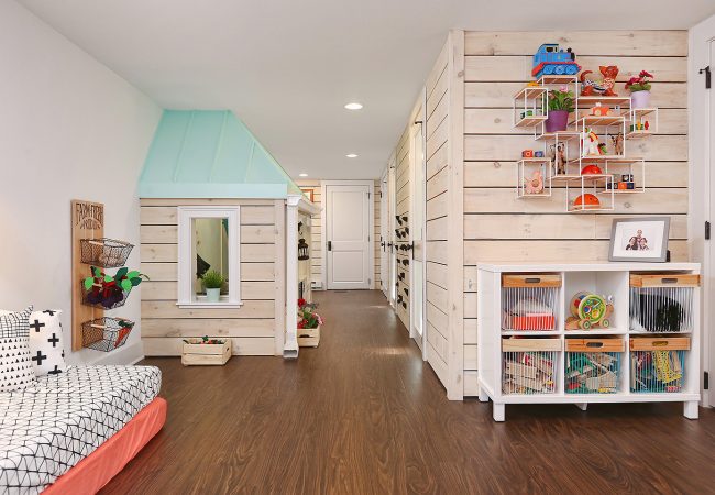 University City finished basement with kids playhouse in West Philadelphia by Bellweather Design Build